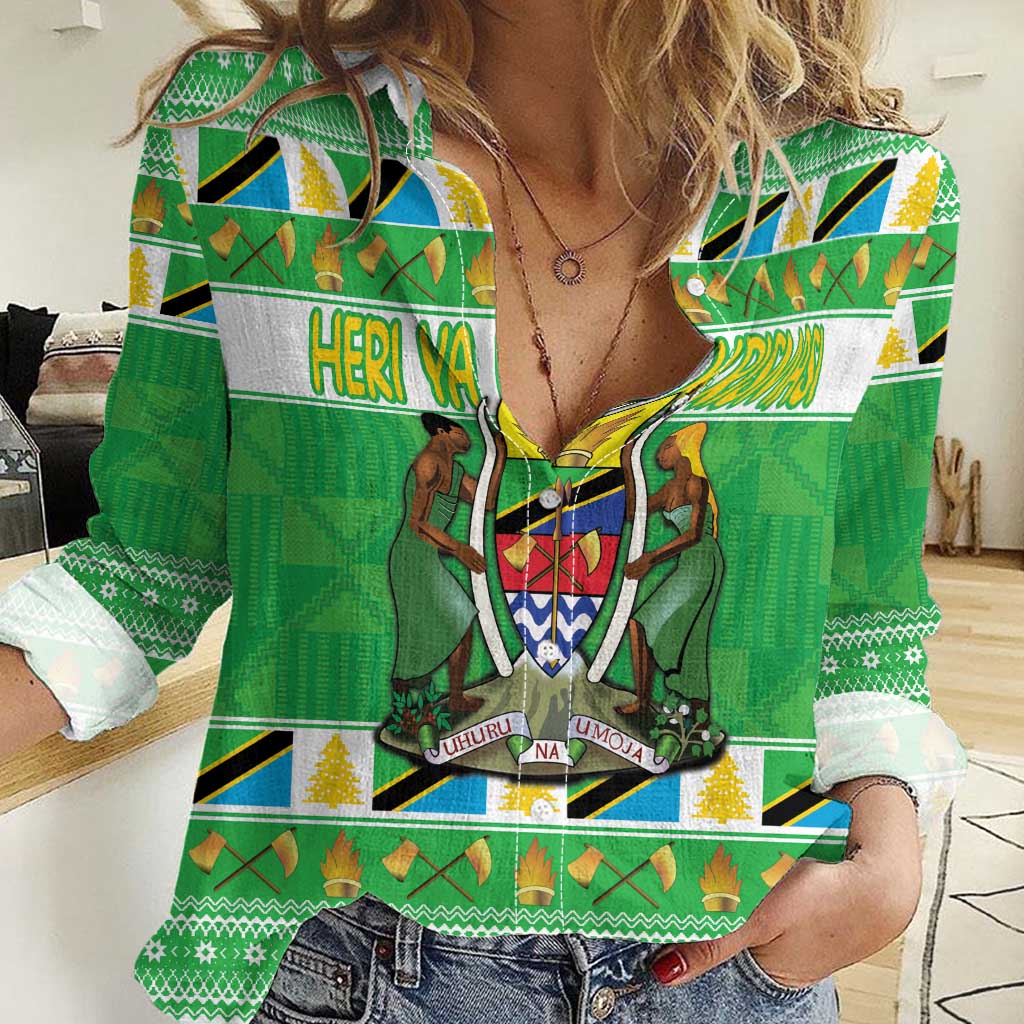 Personalized Tanzania Christmas Women Casual Shirt Uhuru na Umoja Heri ya Krismasi - Wonder Print Shop