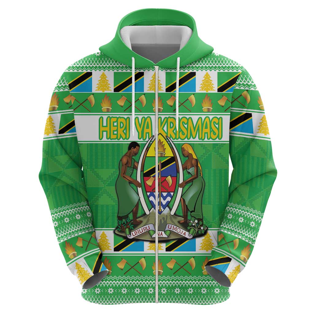 Personalized Tanzania Christmas Zip Hoodie Uhuru na Umoja Heri ya Krismasi - Wonder Print Shop