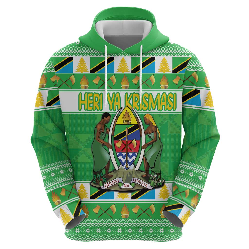 Personalized Tanzania Christmas Zip Hoodie Uhuru na Umoja Heri ya Krismasi - Wonder Print Shop
