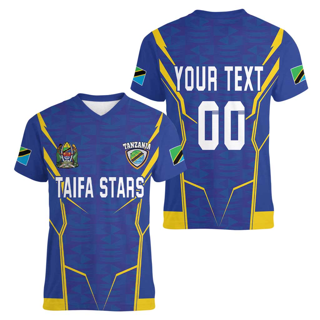 Custom Tanzania Football Women V-Neck T-Shirt Taifa Stars Sporty Style - Wonder Print Shop