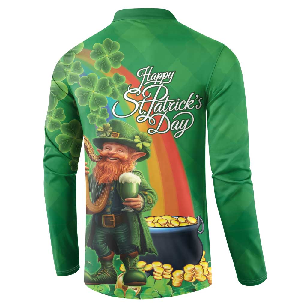 Happy Saint Patrick's Day Button Sweatshirt Cheerful Leprechaun Irish Harp