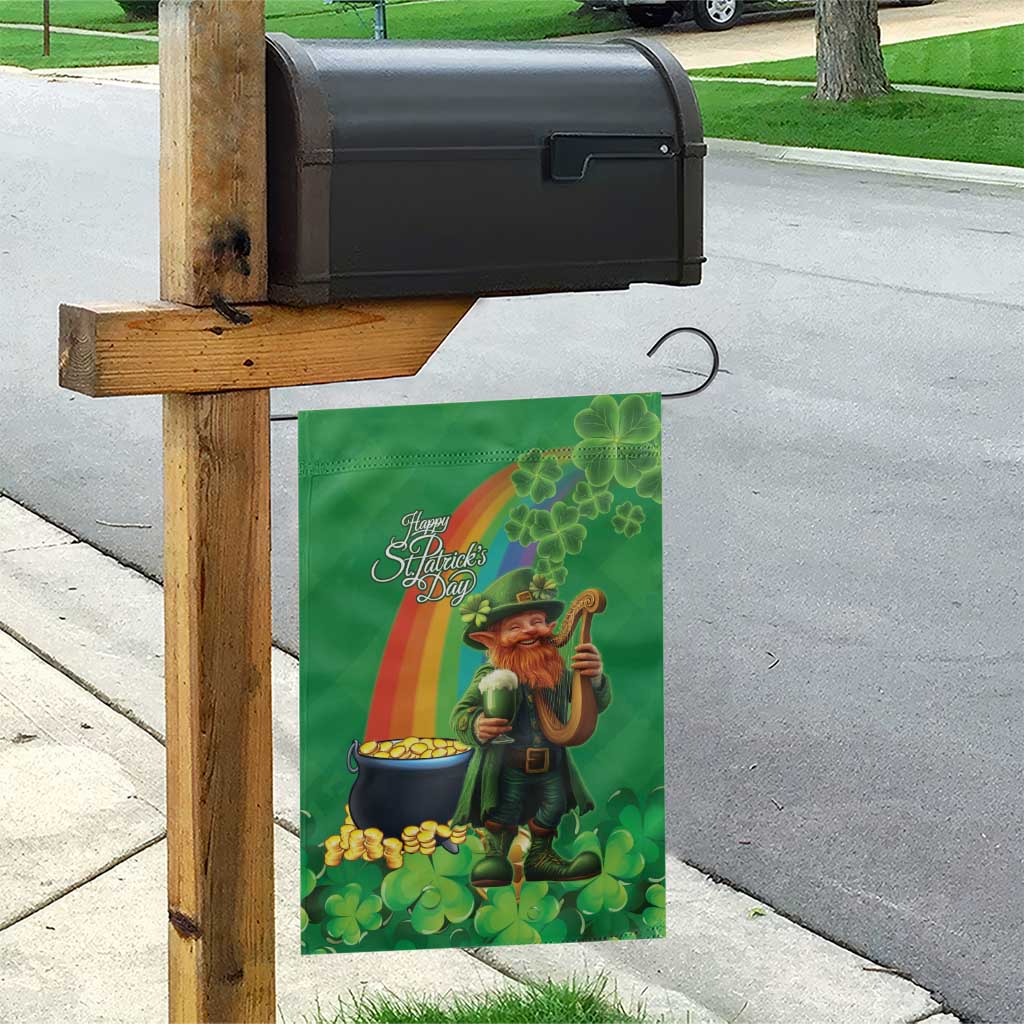 Happy Saint Patrick's Day Garden Flag Cheerful Leprechaun Irish Harp