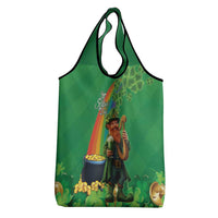 Happy Saint Patrick's Day Grocery Bag Cheerful Leprechaun Irish Harp