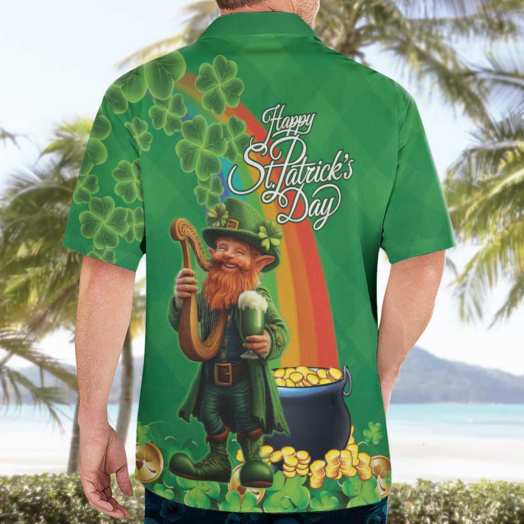 Happy Saint Patrick's Day Hawaiian Shirt Cheerful Leprechaun Irish Harp