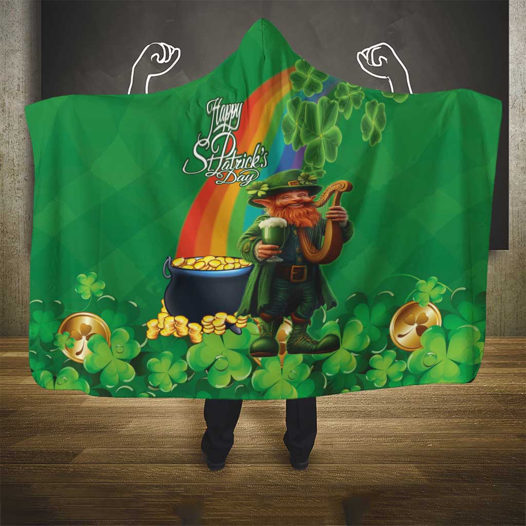 Happy Saint Patrick's Day Hooded Blanket Cheerful Leprechaun Irish Harp