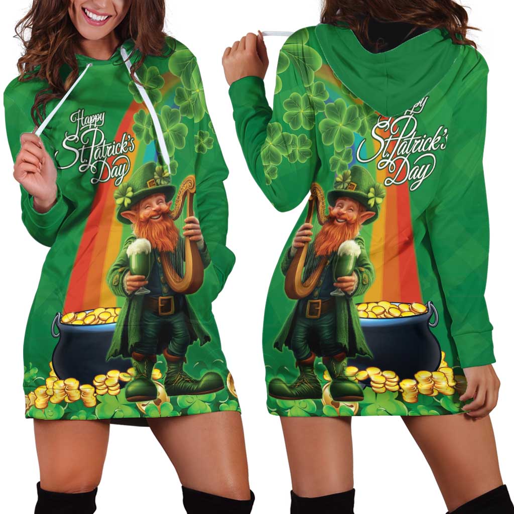 Happy Saint Patrick's Day Hoodie Dress Cheerful Leprechaun Irish Harp