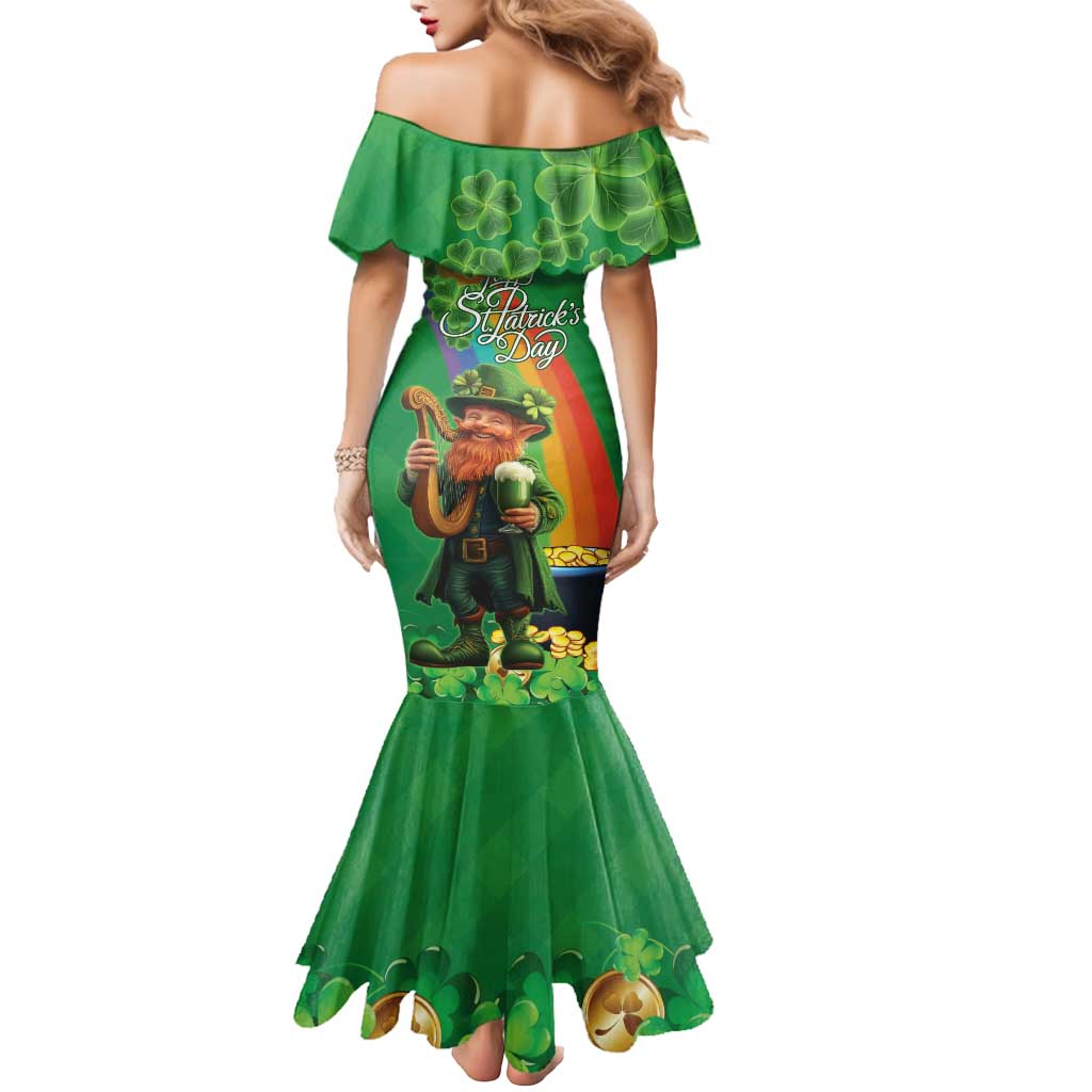 Happy Saint Patrick's Day Mermaid Dress Cheerful Leprechaun Irish Harp
