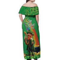 Happy Saint Patrick's Day Off Shoulder Maxi Dress Cheerful Leprechaun Irish Harp