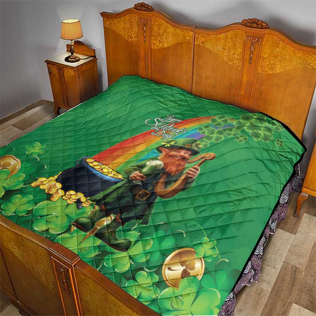 Happy Saint Patrick's Day Quilt Cheerful Leprechaun Irish Harp