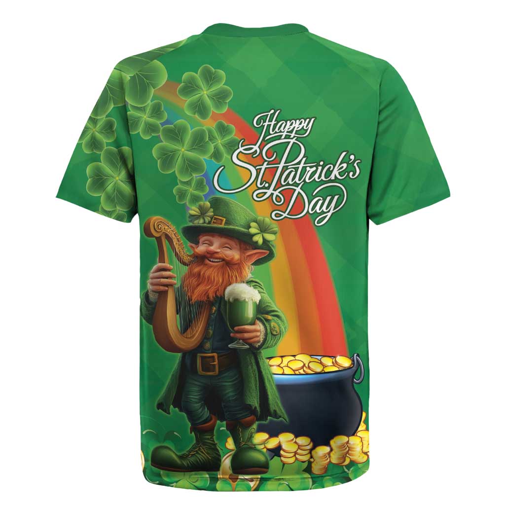 Happy Saint Patrick's Day Rugby Jersey Cheerful Leprechaun Irish Harp