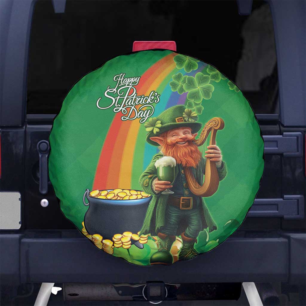 Happy Saint Patrick's Day Spare Tire Cover Cheerful Leprechaun Irish Harp