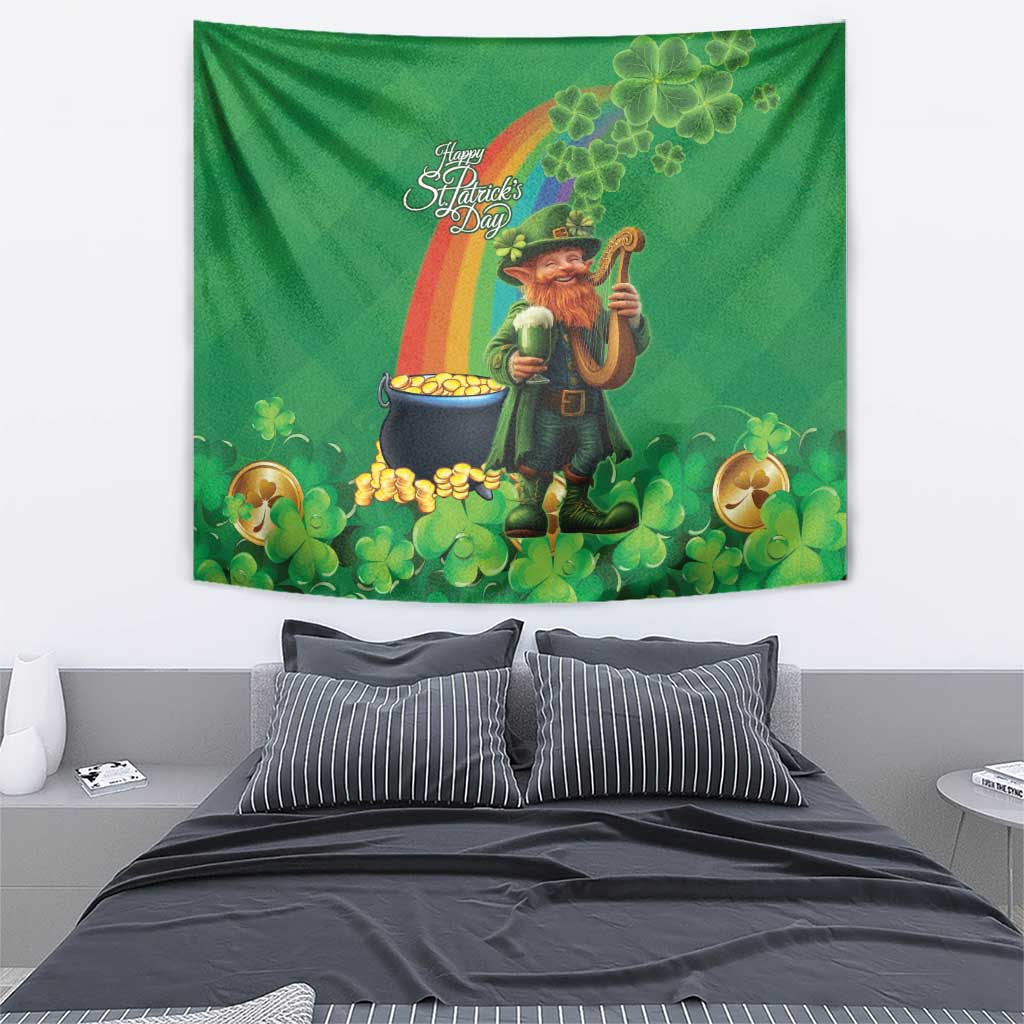 Happy Saint Patrick's Day Tapestry Cheerful Leprechaun Irish Harp