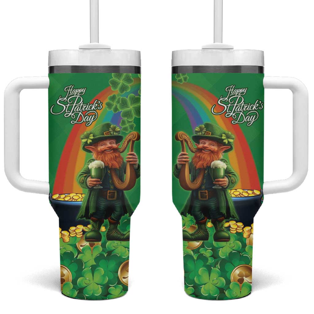 Happy Saint Patrick's Day Tumbler With Handle Cheerful Leprechaun Irish Harp