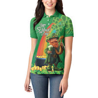 Happy Saint Patrick's Day Women Polo Shirt Cheerful Leprechaun Irish Harp