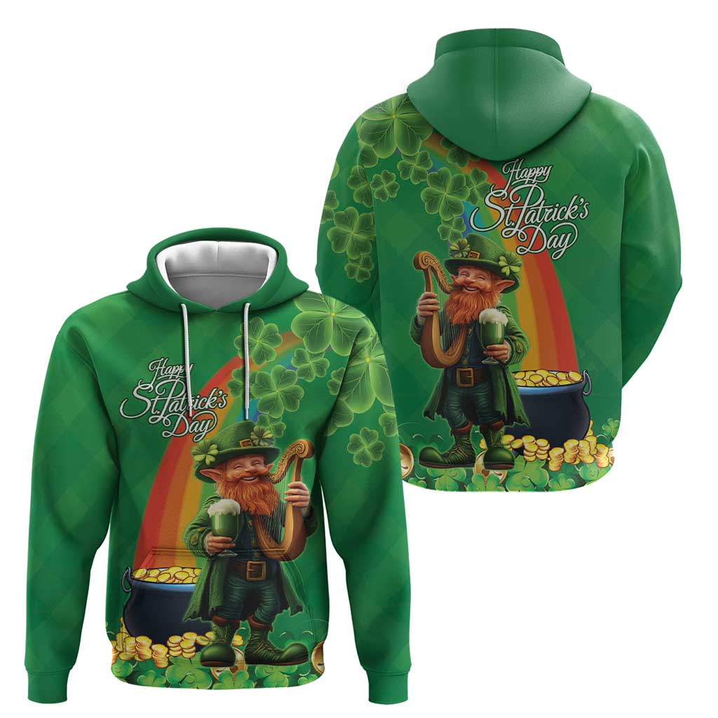 Happy Saint Patrick's Day Zip Hoodie Cheerful Leprechaun Irish Harp