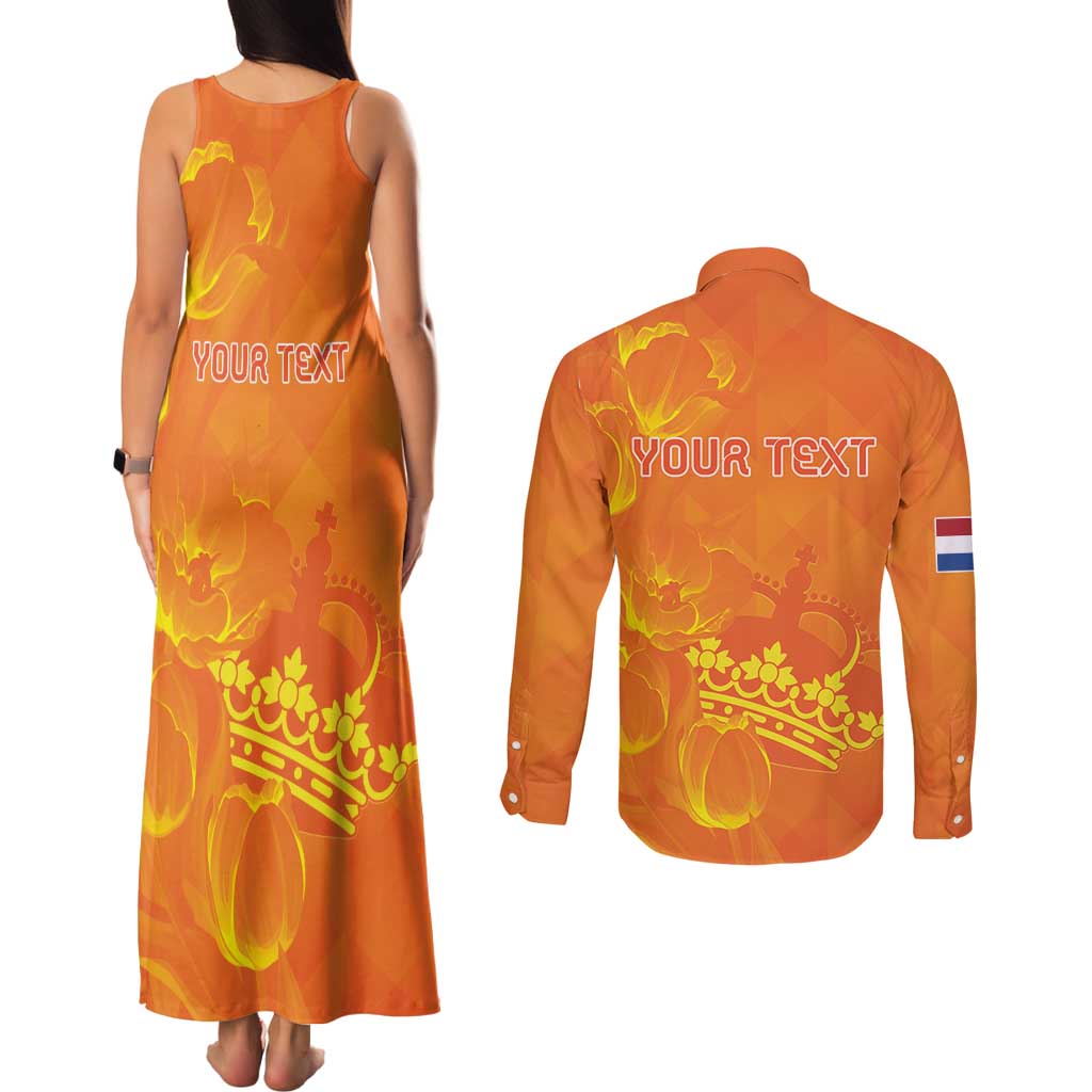 Personalized Netherlands Queen's Day Couples Matching Tank Maxi Dress and Long Sleeve Button Shirt Koninginnedag Royal Crown
