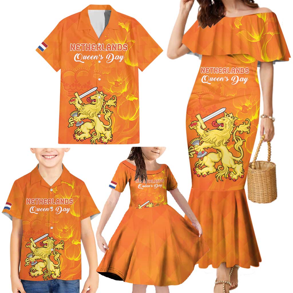 Personalized Netherlands Queen's Day Family Matching Mermaid Dress and Hawaiian Shirt Koninginnedag Royal Crown