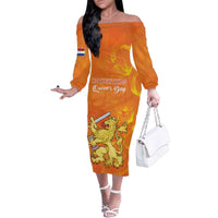 Personalized Netherlands Queen's Day Family Matching Off The Shoulder Long Sleeve Dress and Hawaiian Shirt Koninginnedag Royal Crown
