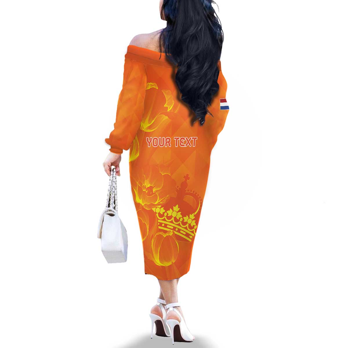 Personalized Netherlands Queen's Day Family Matching Off The Shoulder Long Sleeve Dress and Hawaiian Shirt Koninginnedag Royal Crown