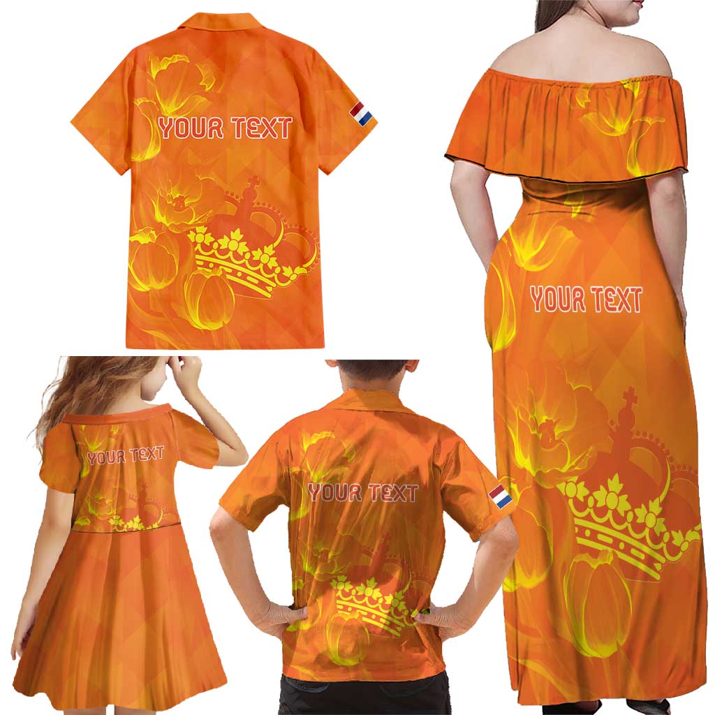 Personalized Netherlands Queen's Day Family Matching Off Shoulder Maxi Dress and Hawaiian Shirt Koninginnedag Royal Crown