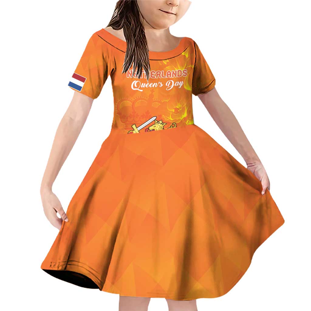 Personalized Netherlands Queen's Day Family Matching Off Shoulder Short Dress and Hawaiian Shirt Koninginnedag Royal Crown