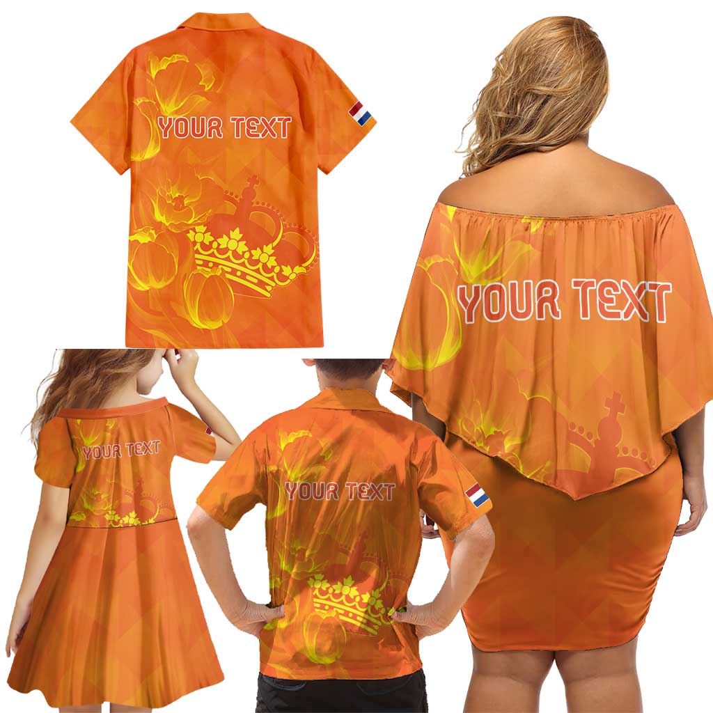 Personalized Netherlands Queen's Day Family Matching Off Shoulder Short Dress and Hawaiian Shirt Koninginnedag Royal Crown