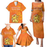 Personalized Netherlands Queen's Day Family Matching Puletasi and Hawaiian Shirt Koninginnedag Royal Crown