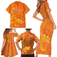 Personalized Netherlands Queen's Day Family Matching Short Sleeve Bodycon Dress and Hawaiian Shirt Koninginnedag Royal Crown
