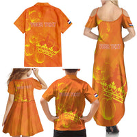 Personalized Netherlands Queen's Day Family Matching Summer Maxi Dress and Hawaiian Shirt Koninginnedag Royal Crown