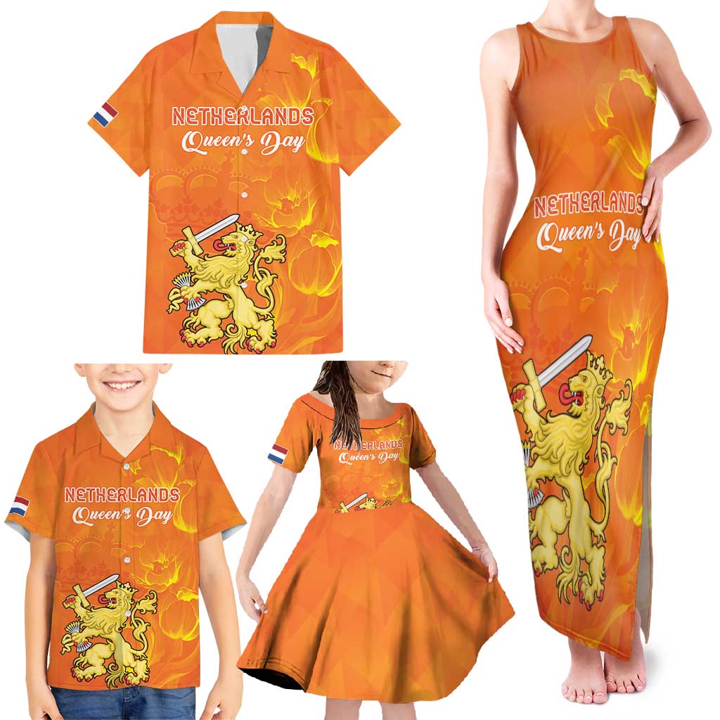 Personalized Netherlands Queen's Day Family Matching Tank Maxi Dress and Hawaiian Shirt Koninginnedag Royal Crown