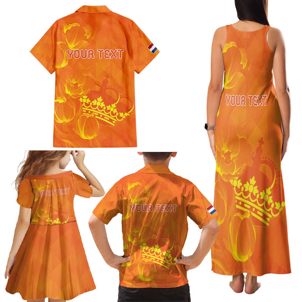 Personalized Netherlands Queen's Day Family Matching Tank Maxi Dress and Hawaiian Shirt Koninginnedag Royal Crown