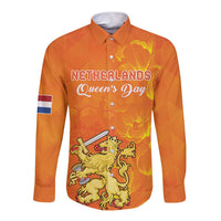 Personalized Netherlands Queen's Day Long Sleeve Button Shirt Koninginnedag Royal Crown