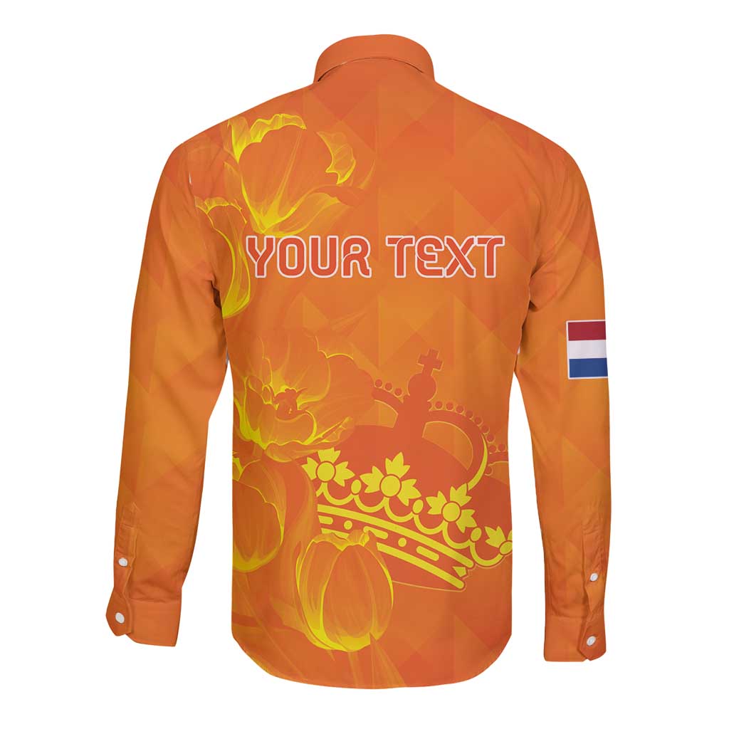Personalized Netherlands Queen's Day Long Sleeve Button Shirt Koninginnedag Royal Crown