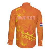 Personalized Netherlands Queen's Day Long Sleeve Button Shirt Koninginnedag Royal Crown
