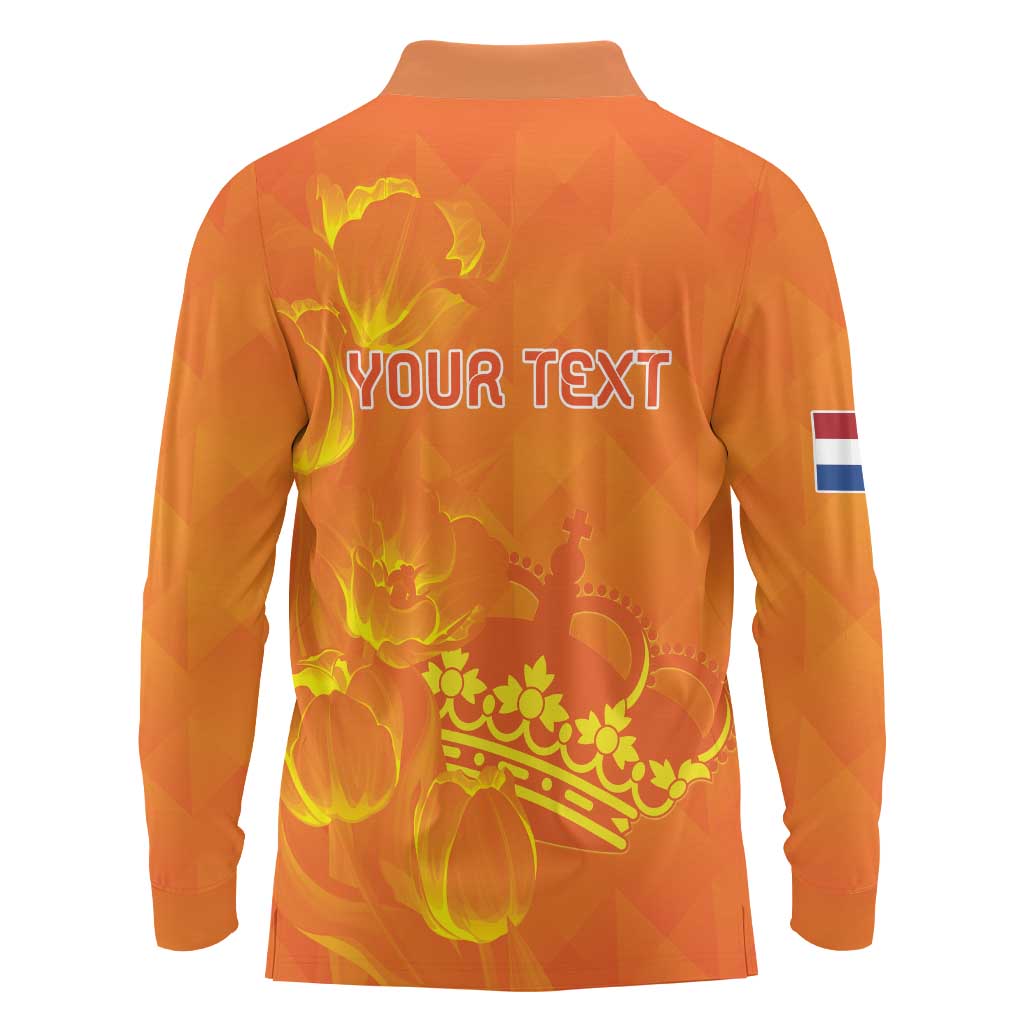 Personalized Netherlands Queen's Day Long Sleeve Polo Shirt Koninginnedag Royal Crown