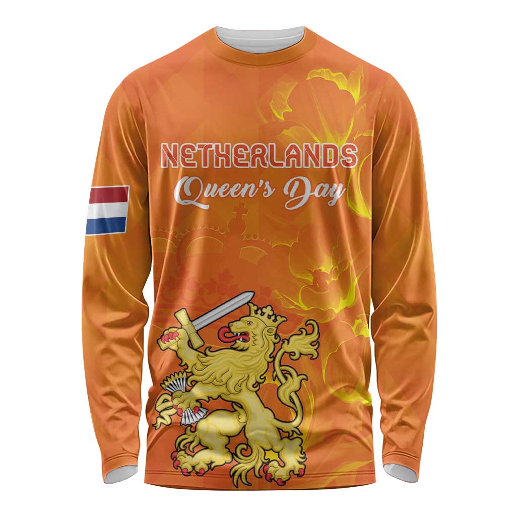Personalized Netherlands Queen's Day Long Sleeve Shirt Koninginnedag Royal Crown