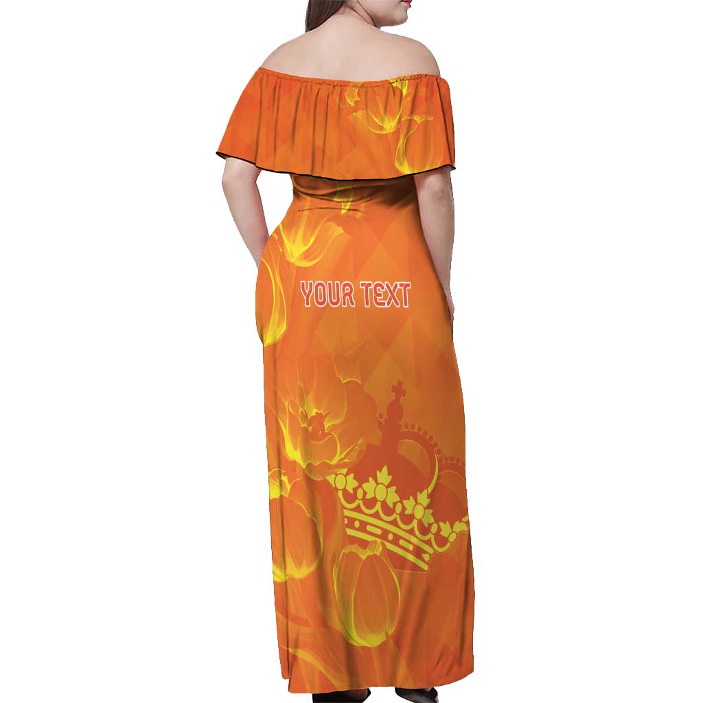 Personalized Netherlands Queen's Day Off Shoulder Maxi Dress Koninginnedag Royal Crown