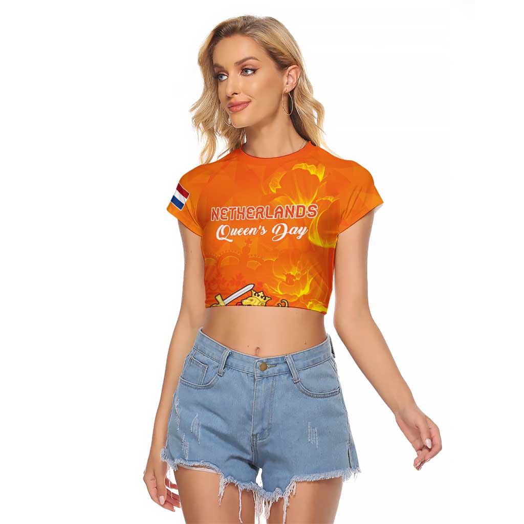 Personalized Netherlands Queen's Day Raglan Cropped T Shirt Koninginnedag Royal Crown