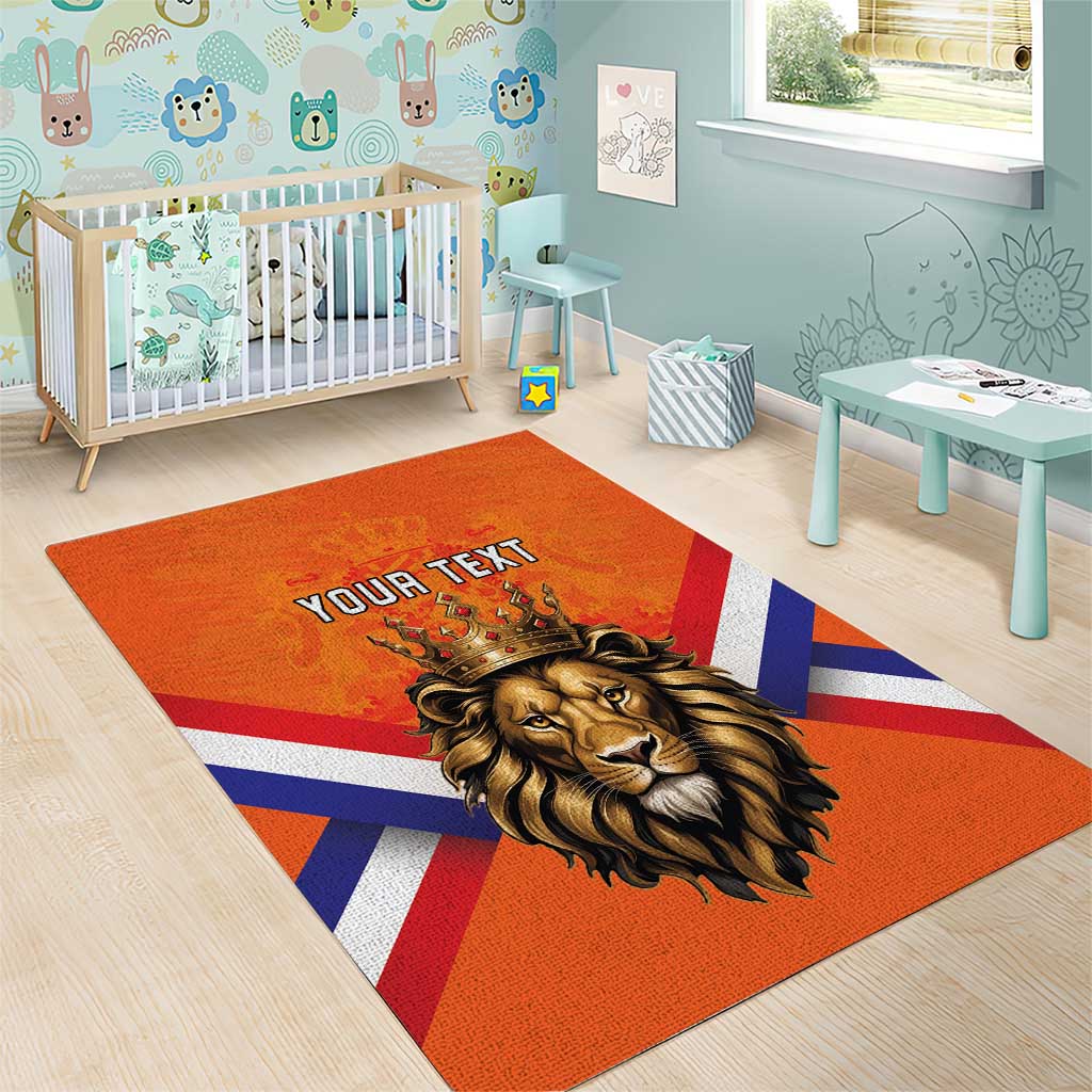 Personalized Netherlands King's Day Area Rug Koningsdag Lion King With Crown