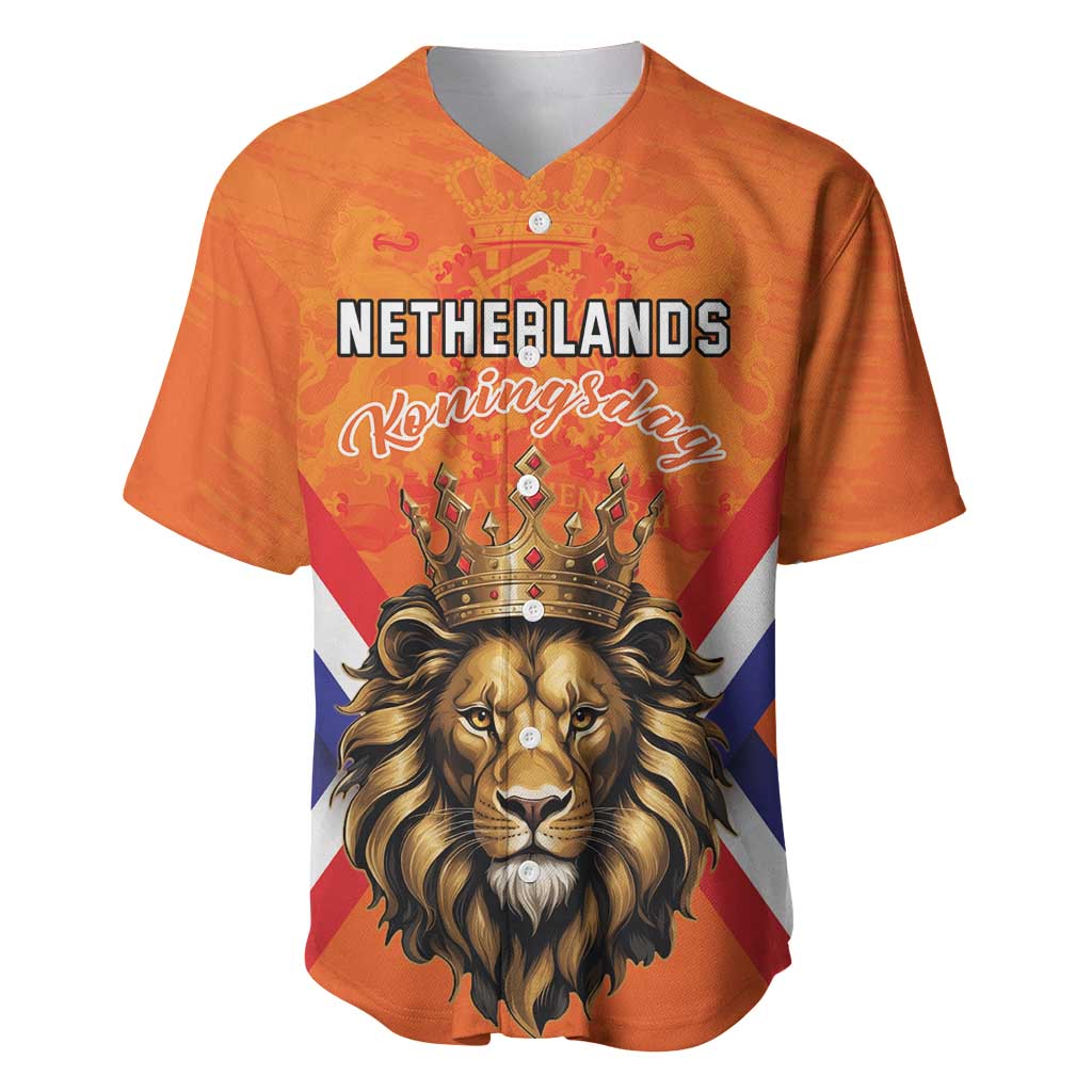 Personalized Netherlands King's Day Baseball Jersey Koningsdag Lion King With Crown