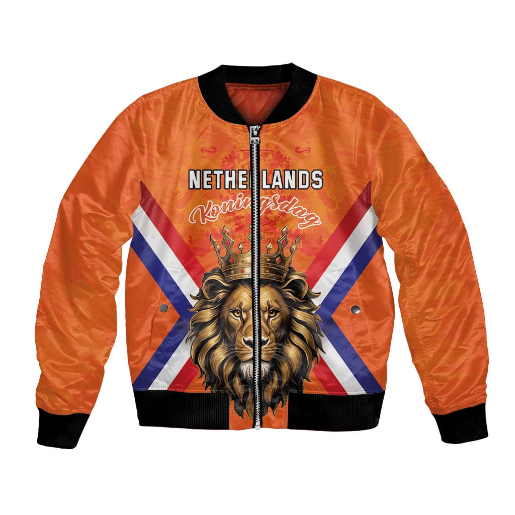 Personalized Netherlands King's Day Bomber Jacket Koningsdag Lion King With Crown