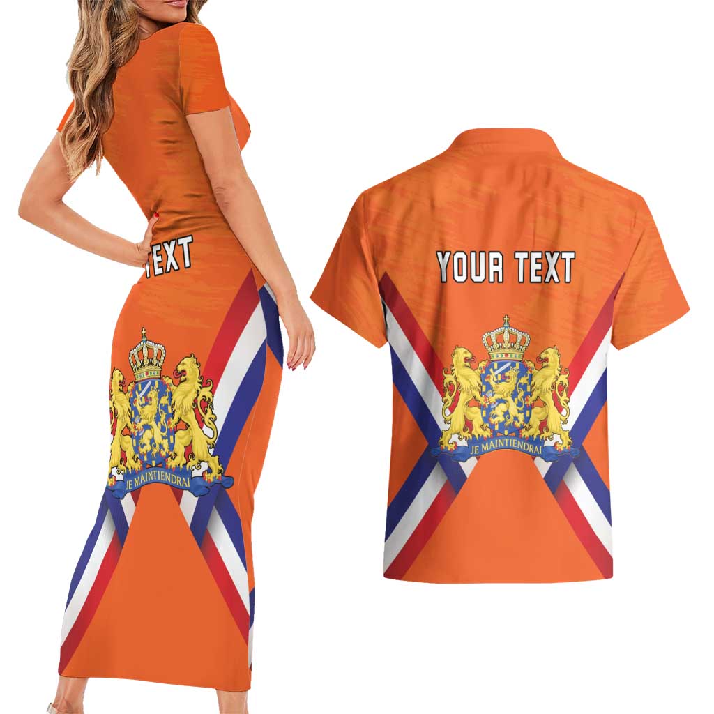 Personalized Netherlands King's Day Couples Matching Short Sleeve Bodycon Dress and Hawaiian Shirt Koningsdag Lion King With Crown