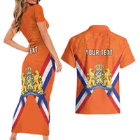 Personalized Netherlands King's Day Couples Matching Short Sleeve Bodycon Dress and Hawaiian Shirt Koningsdag Lion King With Crown