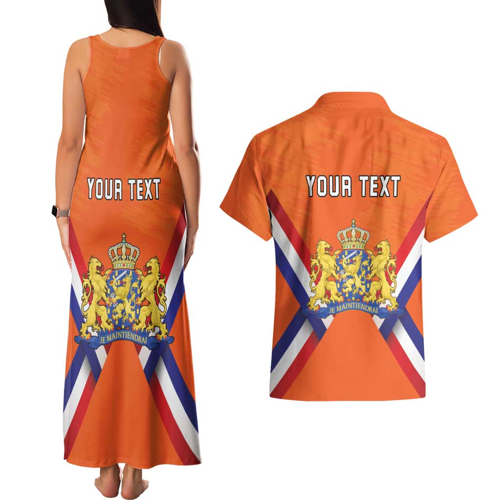 Personalized Netherlands King's Day Couples Matching Tank Maxi Dress and Hawaiian Shirt Koningsdag Lion King With Crown