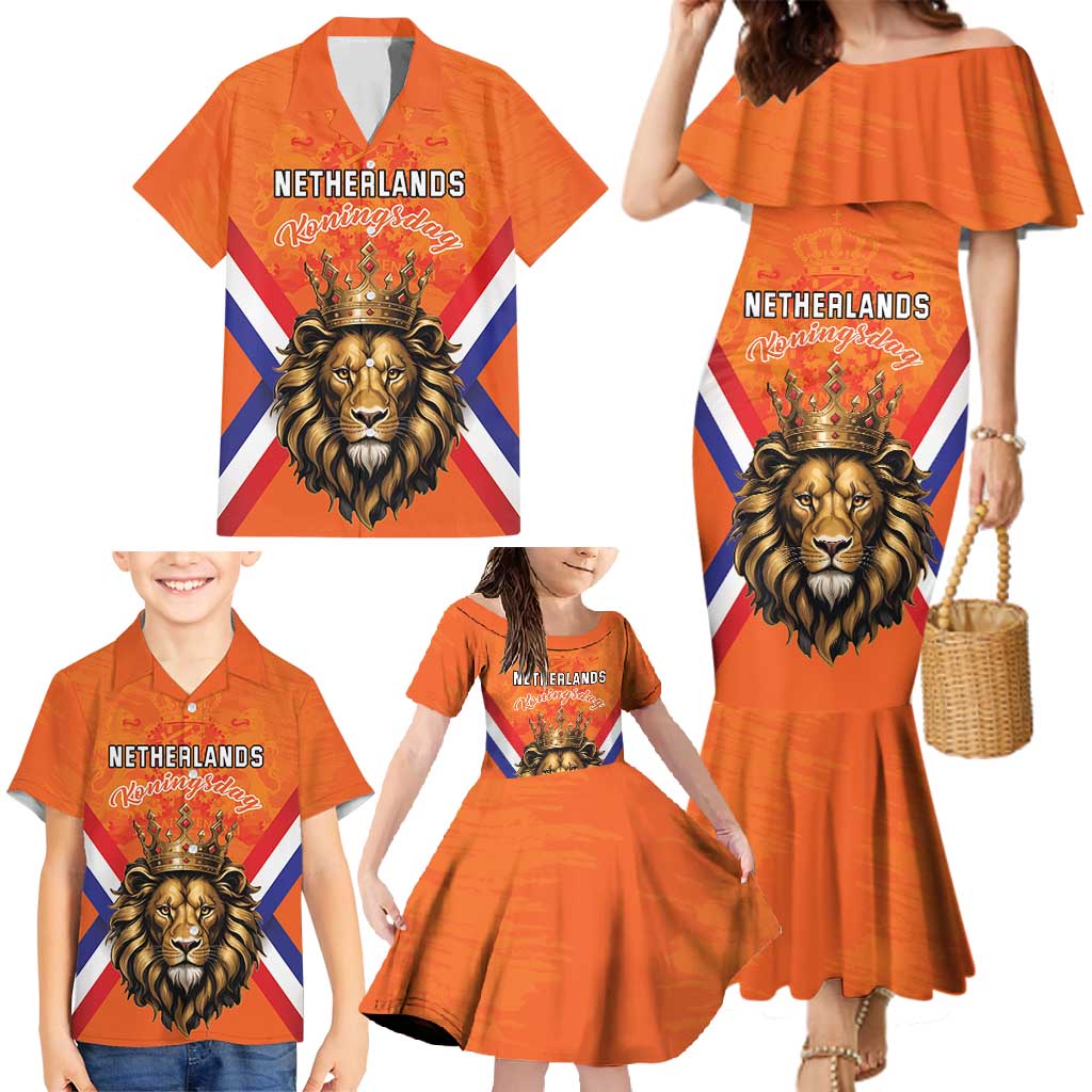 Personalized Netherlands King's Day Family Matching Mermaid Dress and Hawaiian Shirt Koningsdag Lion King With Crown