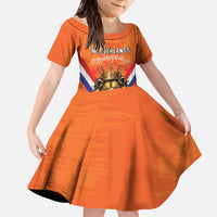 Personalized Netherlands King's Day Family Matching Off The Shoulder Long Sleeve Dress and Hawaiian Shirt Koningsdag Lion King With Crown