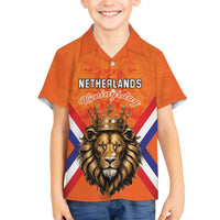 Personalized Netherlands King's Day Family Matching Off The Shoulder Long Sleeve Dress and Hawaiian Shirt Koningsdag Lion King With Crown