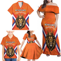 Personalized Netherlands King's Day Family Matching Off Shoulder Maxi Dress and Hawaiian Shirt Koningsdag Lion King With Crown