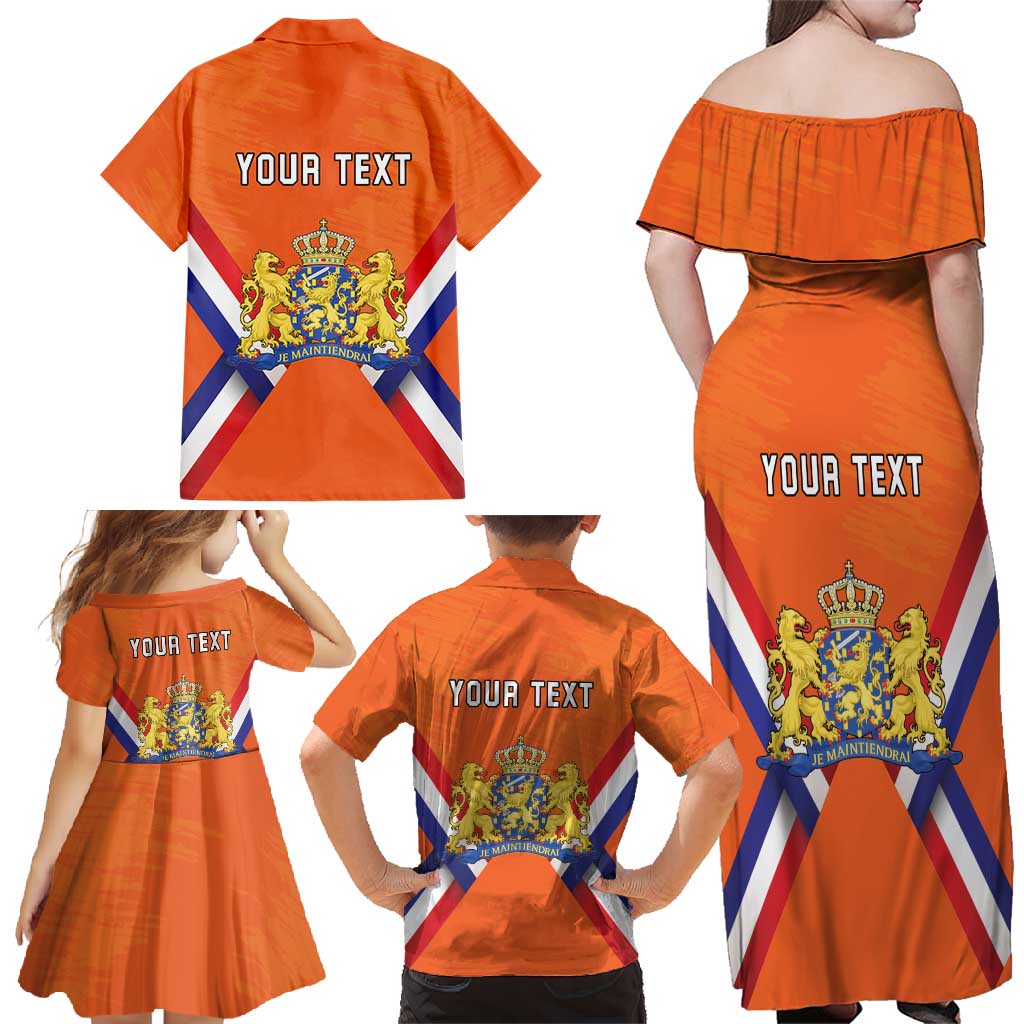 Personalized Netherlands King's Day Family Matching Off Shoulder Maxi Dress and Hawaiian Shirt Koningsdag Lion King With Crown