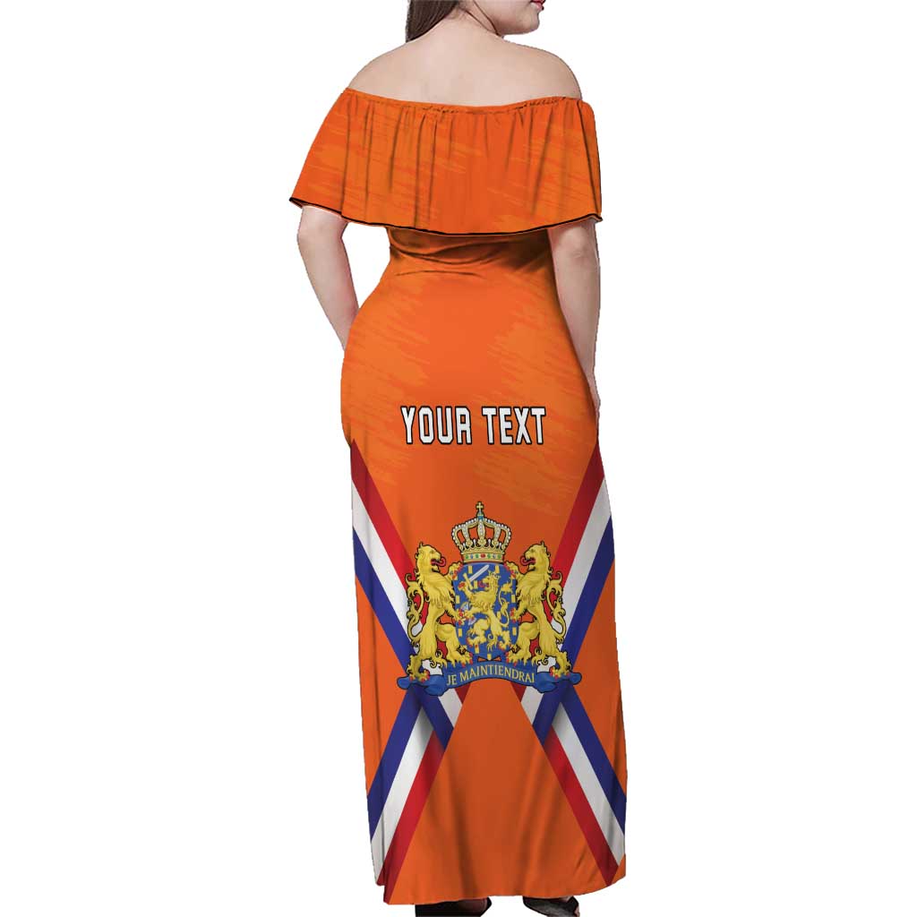Personalized Netherlands King's Day Family Matching Off Shoulder Maxi Dress and Hawaiian Shirt Koningsdag Lion King With Crown